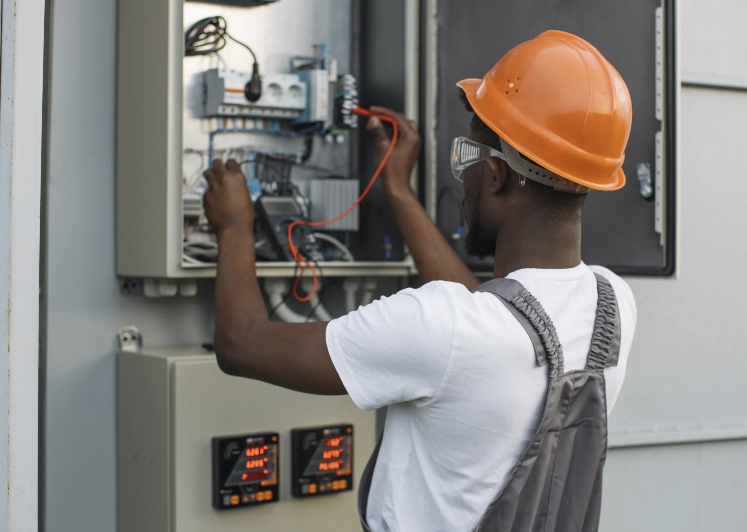 skilled electrician working on wiring panel